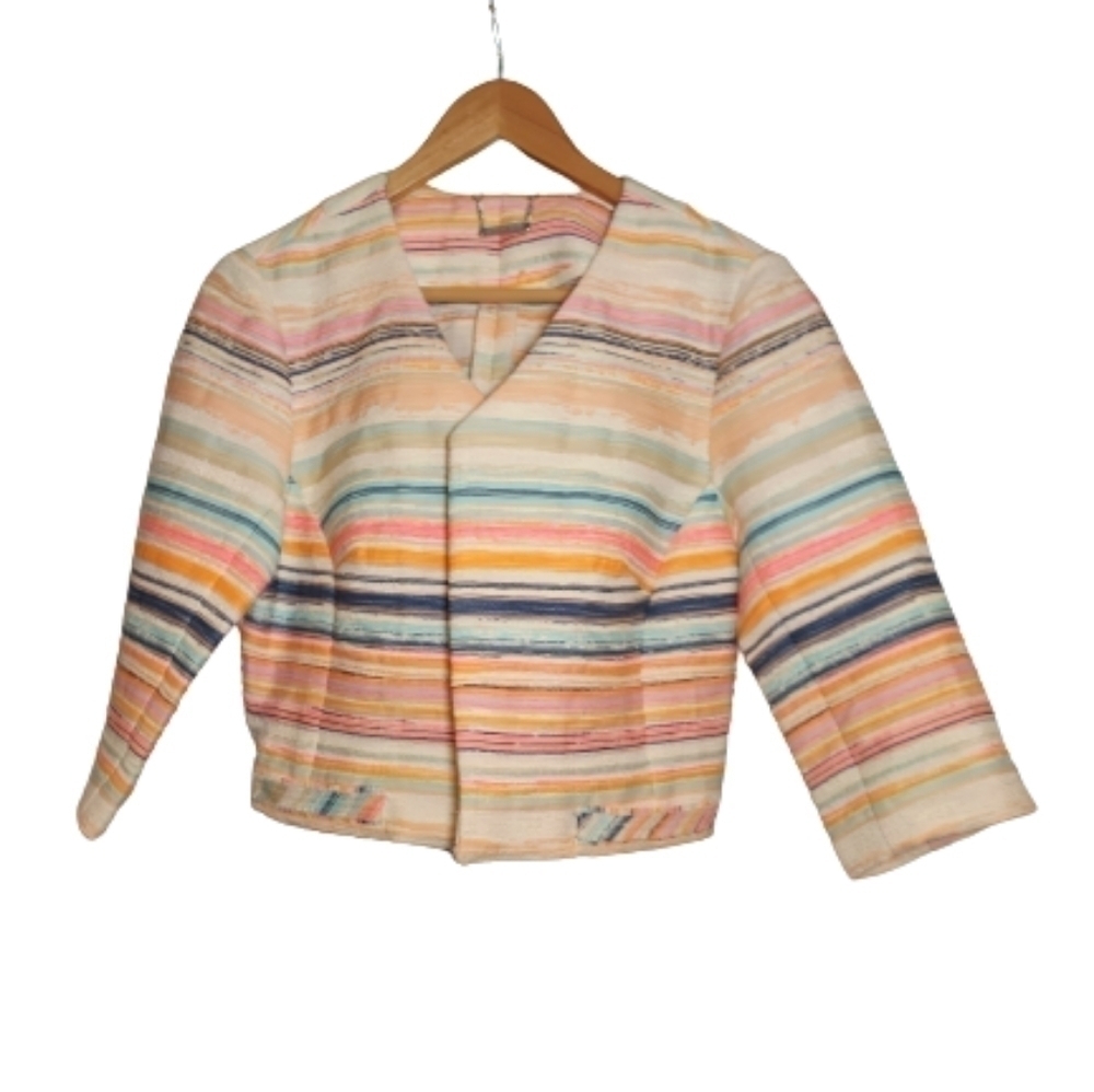 Trina Turk Women's Colorful Stripped Cropped Tweed Blazer Size Medium